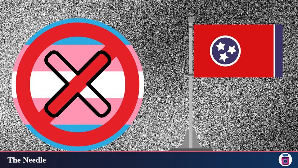 a drawing of the tenneesse flag on the right which a cancelled round trans flag on the left