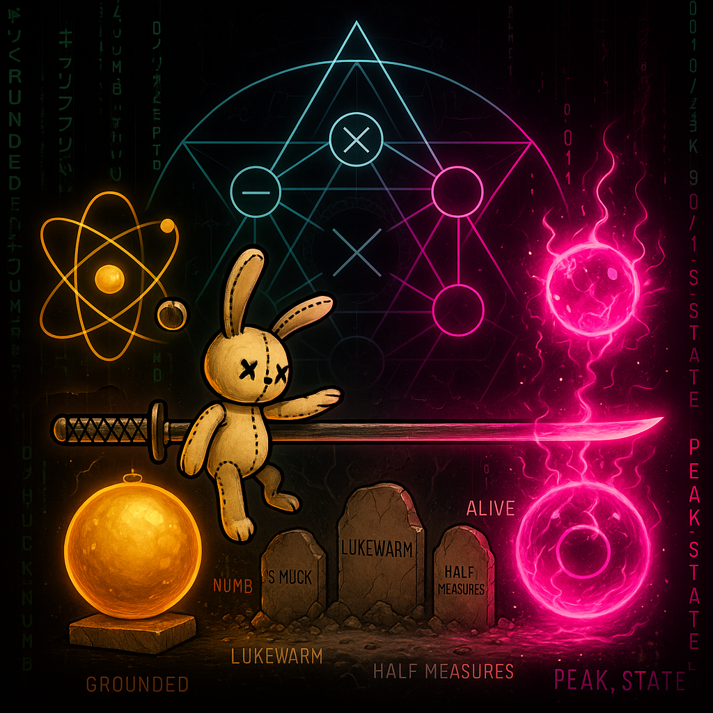 Barbell structure visualization with extreme safety pole and extreme intensity pole, forbidden middle zone faded and unstable