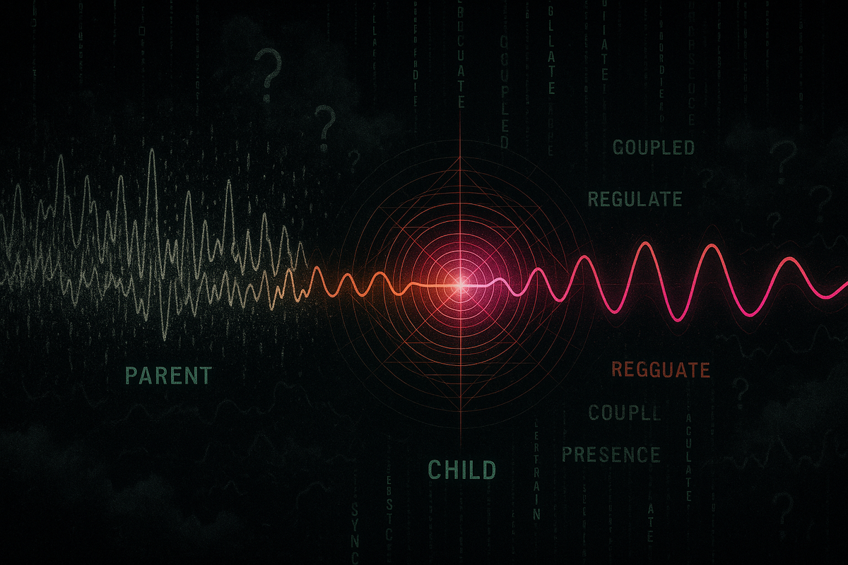 Two waveforms showing parent-child entrainment with stable parent wave helping chaotic child wave smooth and sync