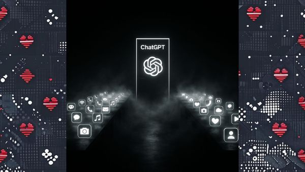 Lone figure walking confidently through glowing front door into bright network grid symbolizing long-term leverage