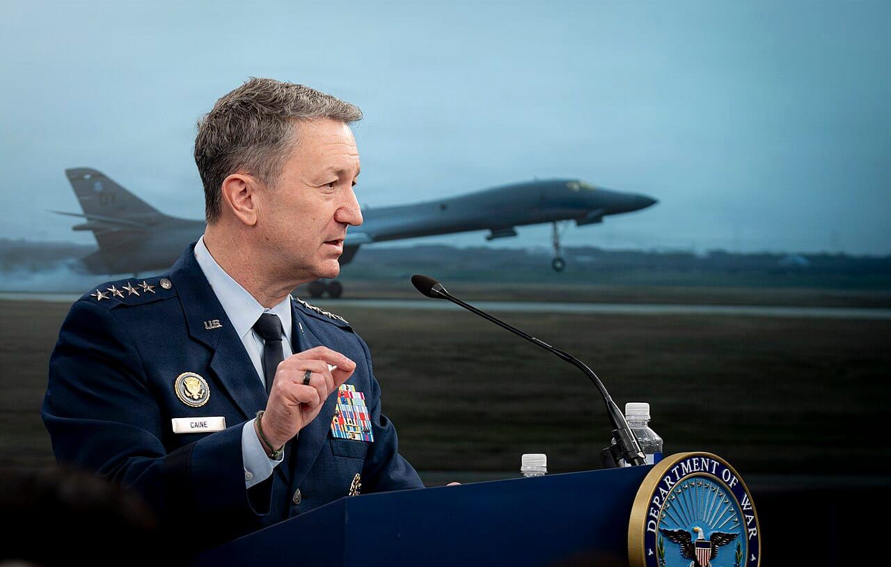 Chairman of the Joint Chiefs of Staff Gen. Dan Caine conducts a press briefing on Operation Epic Fury at the Pentagon.