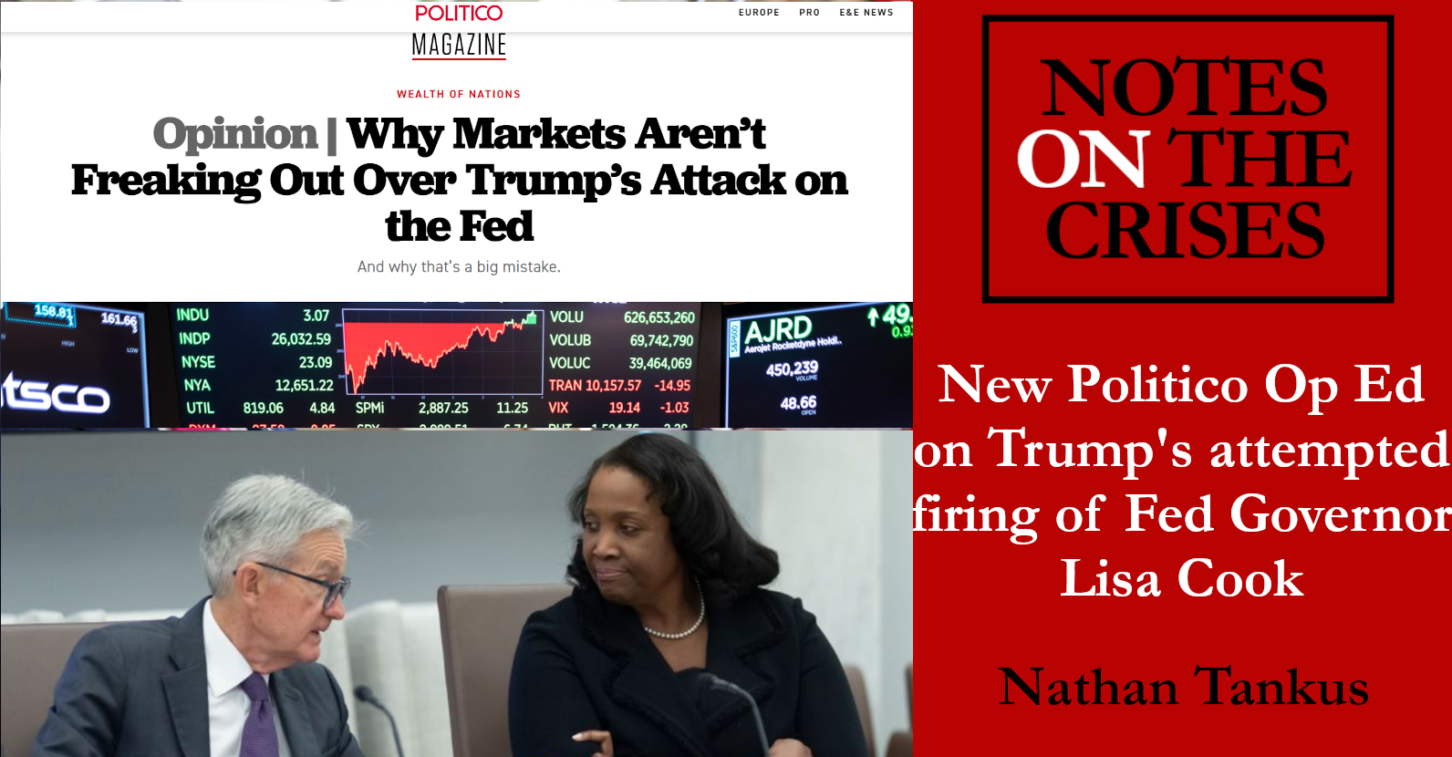 New Politico Op Ed on Trump's Attempted Firing of Fed Governor Lisa Cook