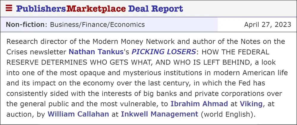 Book Announcement: Picking Losers (Also I Was in Politico Last Week)