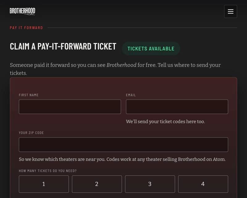 The Pay It Forward claim page