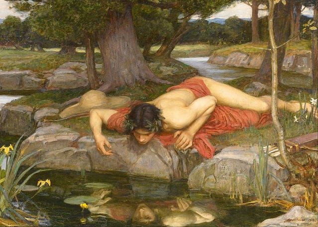 Narcissus admiring his reflection painting