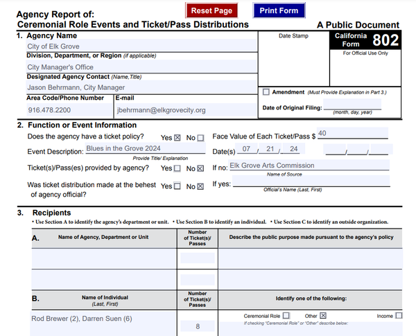 Free tickets - Can't the Elk Grove Mayor, 3 of her Councilmen spring a few bucks for parking, a comedy show or concert?
