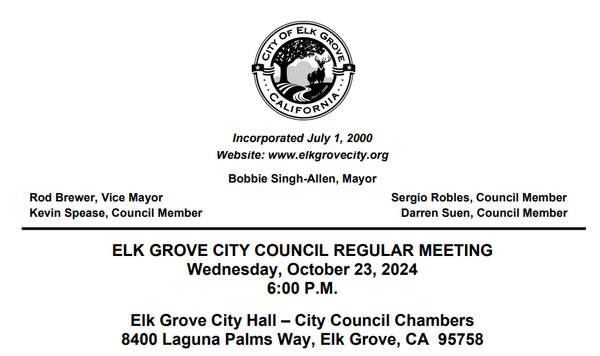 Elk Grove City Council Agenda, October 23, 2024