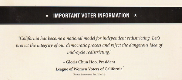 League of Women Voters of California says it did not issue support for anti-redistricting cited in mailer
