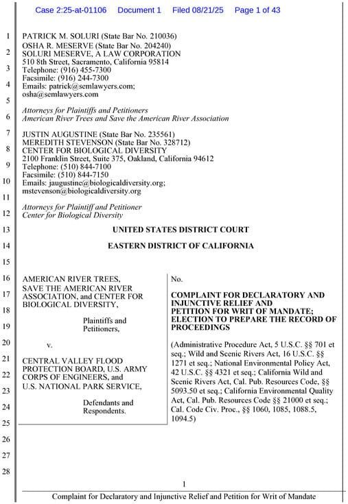 Federal Court Issues Injunction Blocking Army Corps of Engineers' Removal of American River Trees