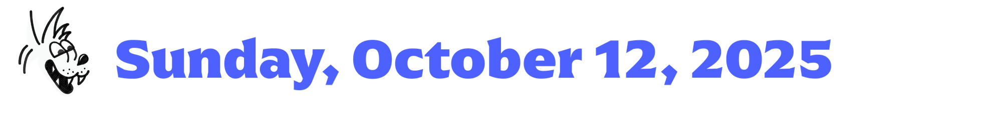 A small cartoon coyote next to blue text that says Sunday, October 12, 2025