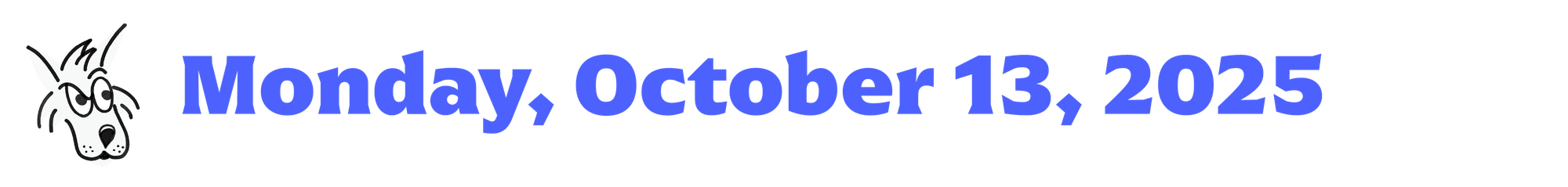 A small cartoon coyote next to blue text that says Monday, October 13, 2025