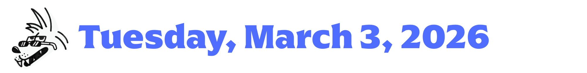 A cartoon coyote next to purple words that say Tuesday, March 3, 2026