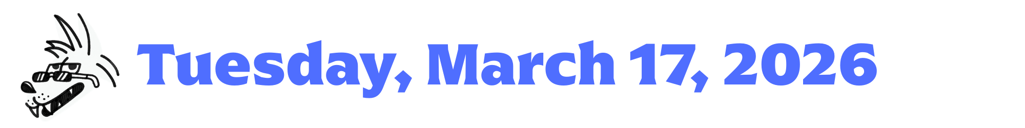 A cartoon coyote next to purple words that say Tuesday, March 17, 2026