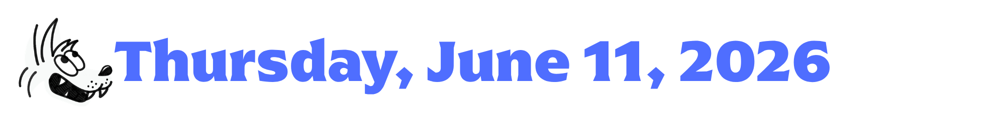 A cartoon coyote next to purple words that say Thursday, June 11, 2026