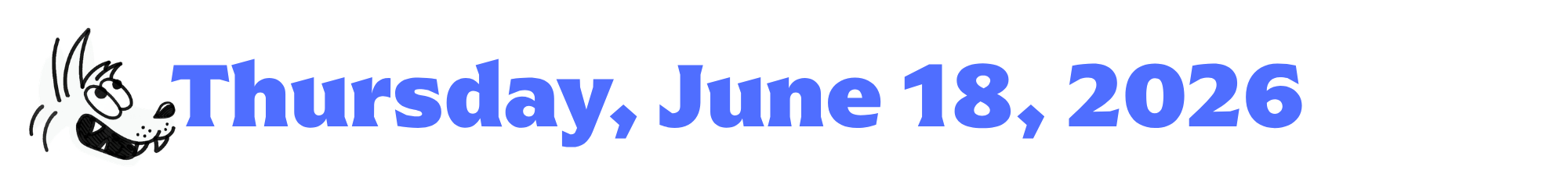 A cartoon coyote next to purple words that say Thursday, June 18, 2026