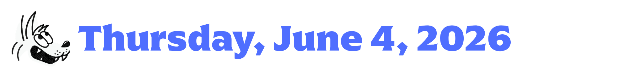 A cartoon coyote next to purple words that say Thursday, June 4, 2026