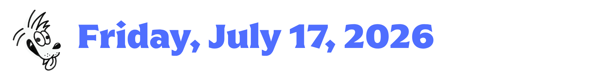 A cartoon coyote next to purple words that say Friday, July 17, 2026