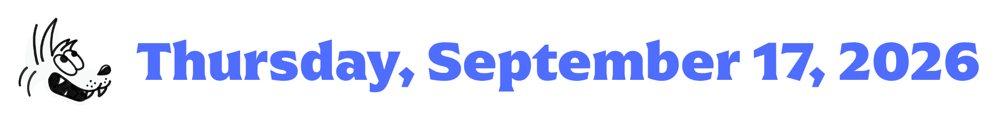 A cartoon coyote next to purple words that say Thursday, September 17, 2026