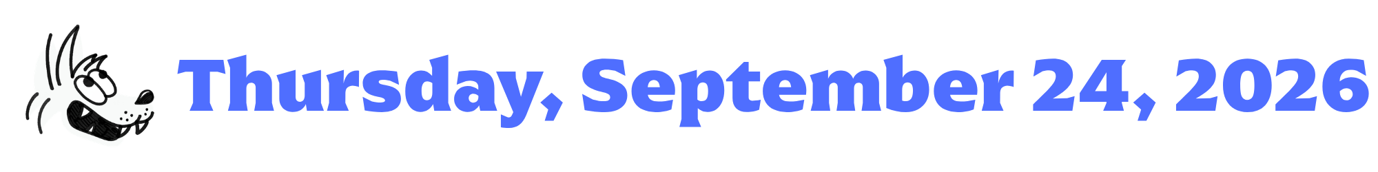 A cartoon coyote next to purple words that say Thursday, September 24, 2026