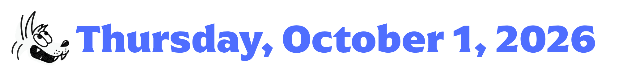 A cartoon coyote next to purple words that say Thursday, October 1, 2026