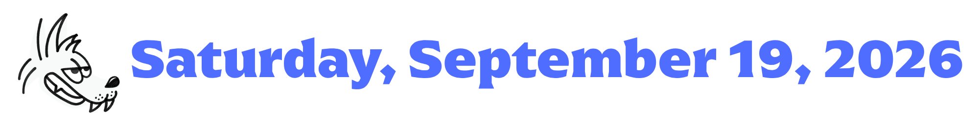 A cartoon coyote next to purple words that say Saturday, September 19, 2026