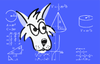 A cartoon coyote looking confused with math graphics in front of its fa