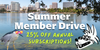 Summer Member Drive 25% off annual subscriptions! Photo of urban lake with a night heron in pink sunglasses and a cartoon coyote head wearing sunglasses.