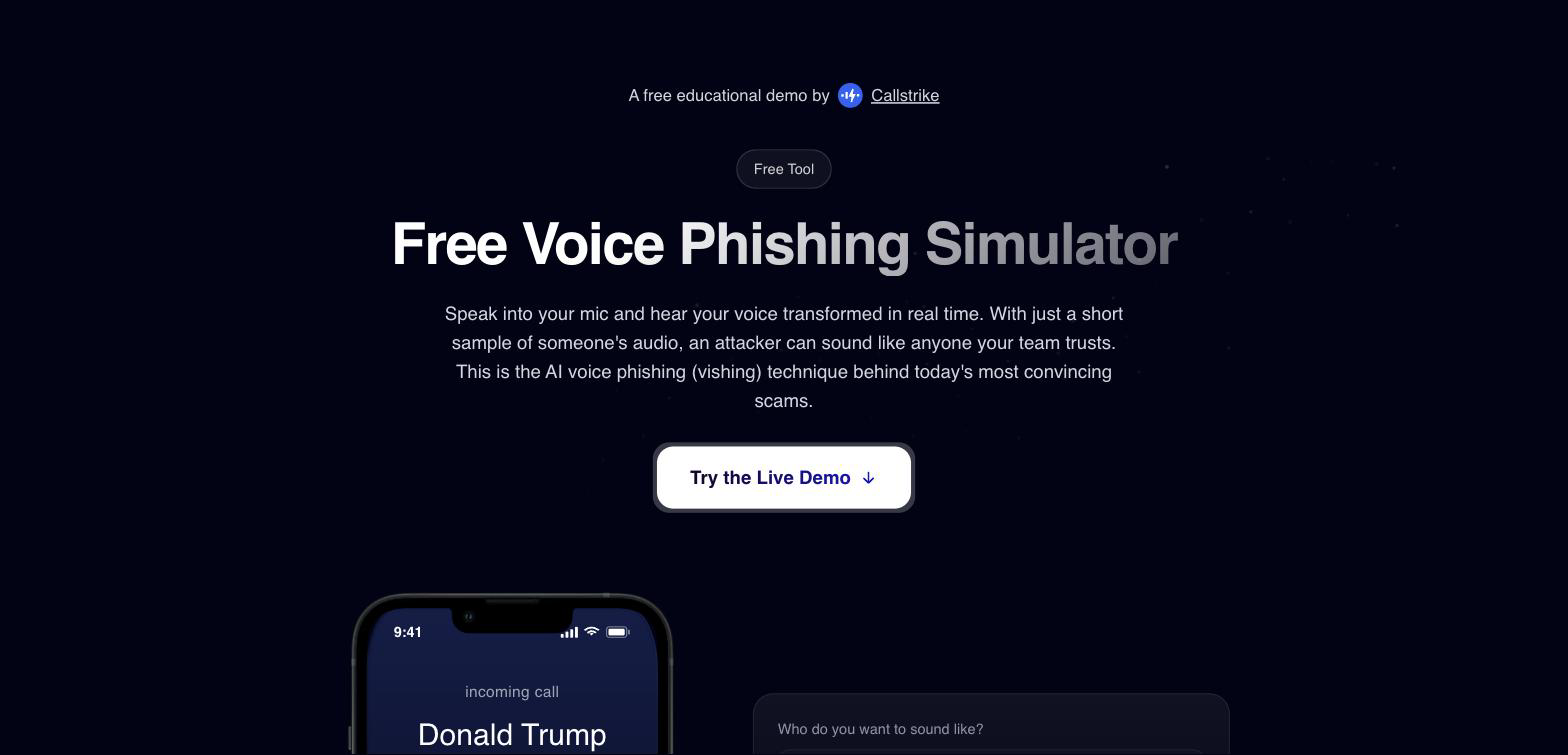 The free voice phishing simulator on callstrike.ai
