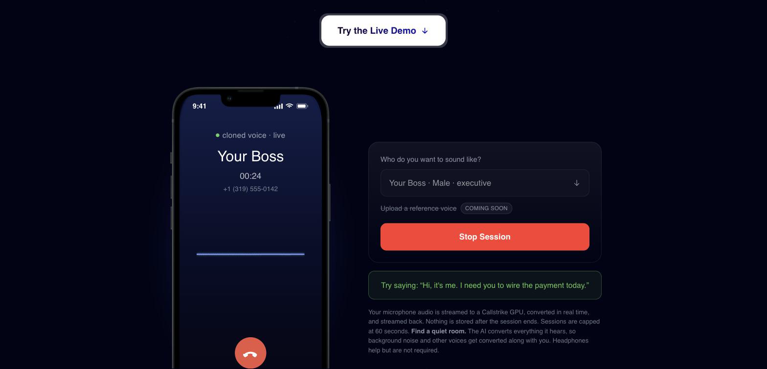 The live session suggesting the boss's own pretext, with the call timer running