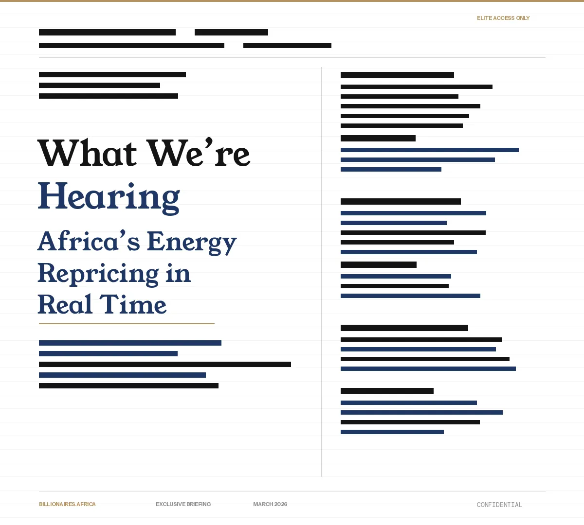 Exclusive Briefing: What We're Hearing — Africa's Energy Repricing in Real Time