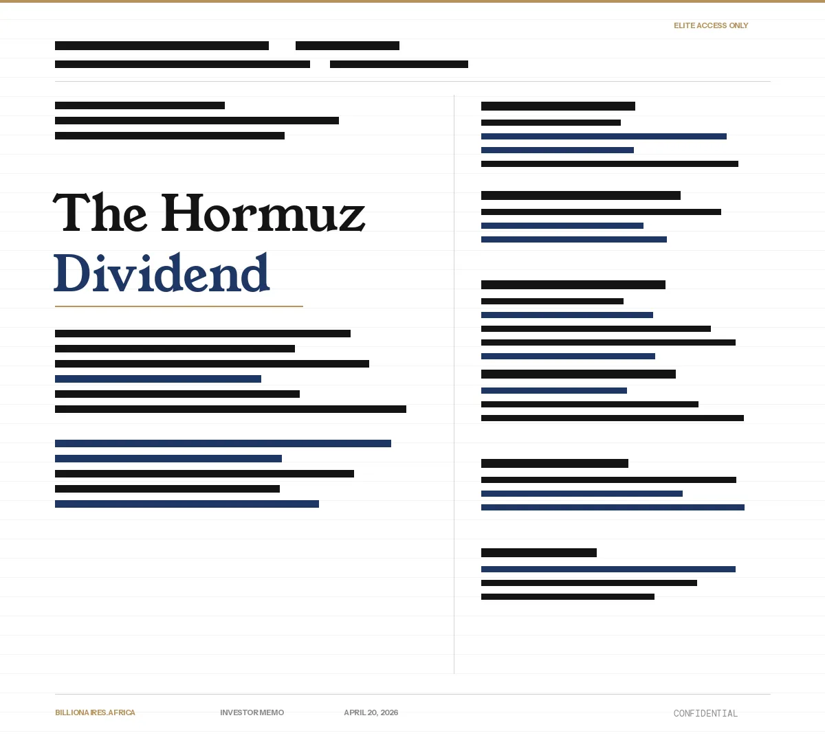 Investor Memo: The Hormuz Dividend — How the Iran War Is Repricing Every African Upstream Asset in Real Time