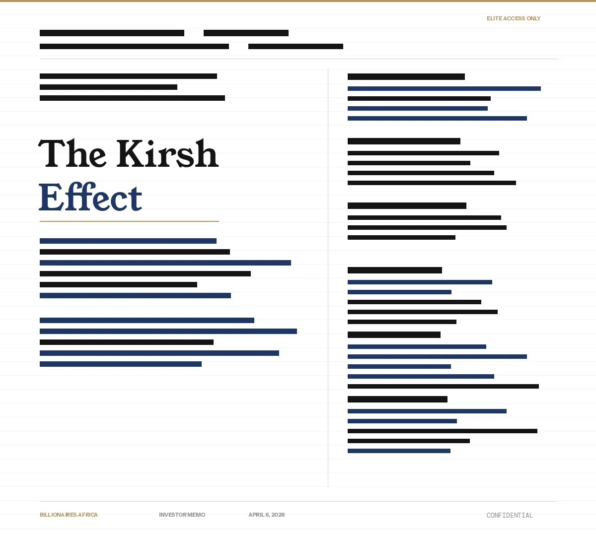 Investor Memo: The Kirsh Effect: What Africa’s Invisible Second-Richest Man Reveals About How Wealth Is Really Built on This Continent