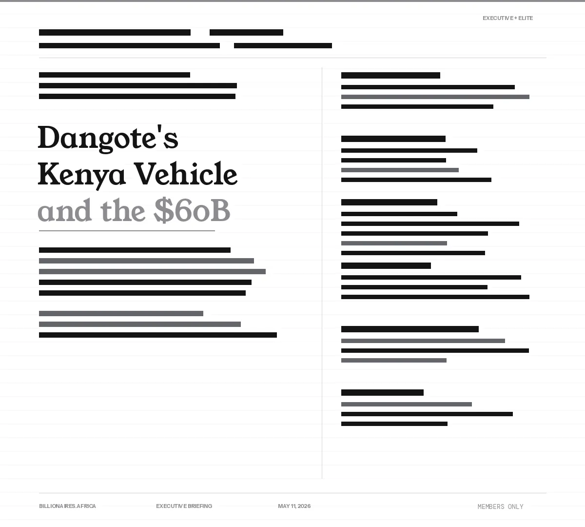 Executive Insight: Dangote’s Kenya Vehicle and the $60 Billion Problem — What the Pan-African Capital Mobilization Architecture Tells Foreign Investors About the Next Decade of African Industrial Equity