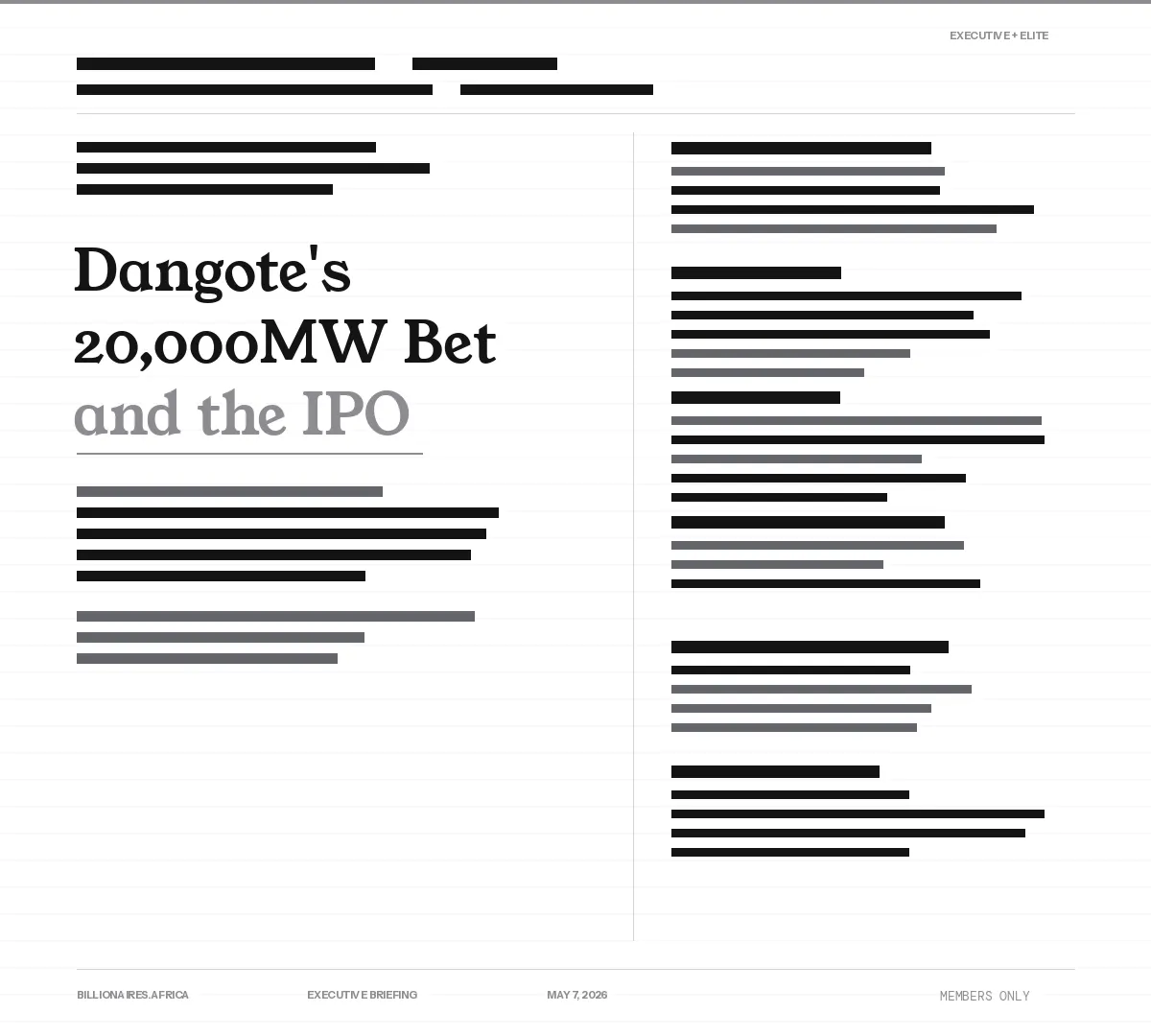 Executive Insight: Dangote’s 20,000MW Bet and the $20 Billion Dividend Promise — What the IFC Conversation Tells Us About the IPO’s Real Underwriting Case