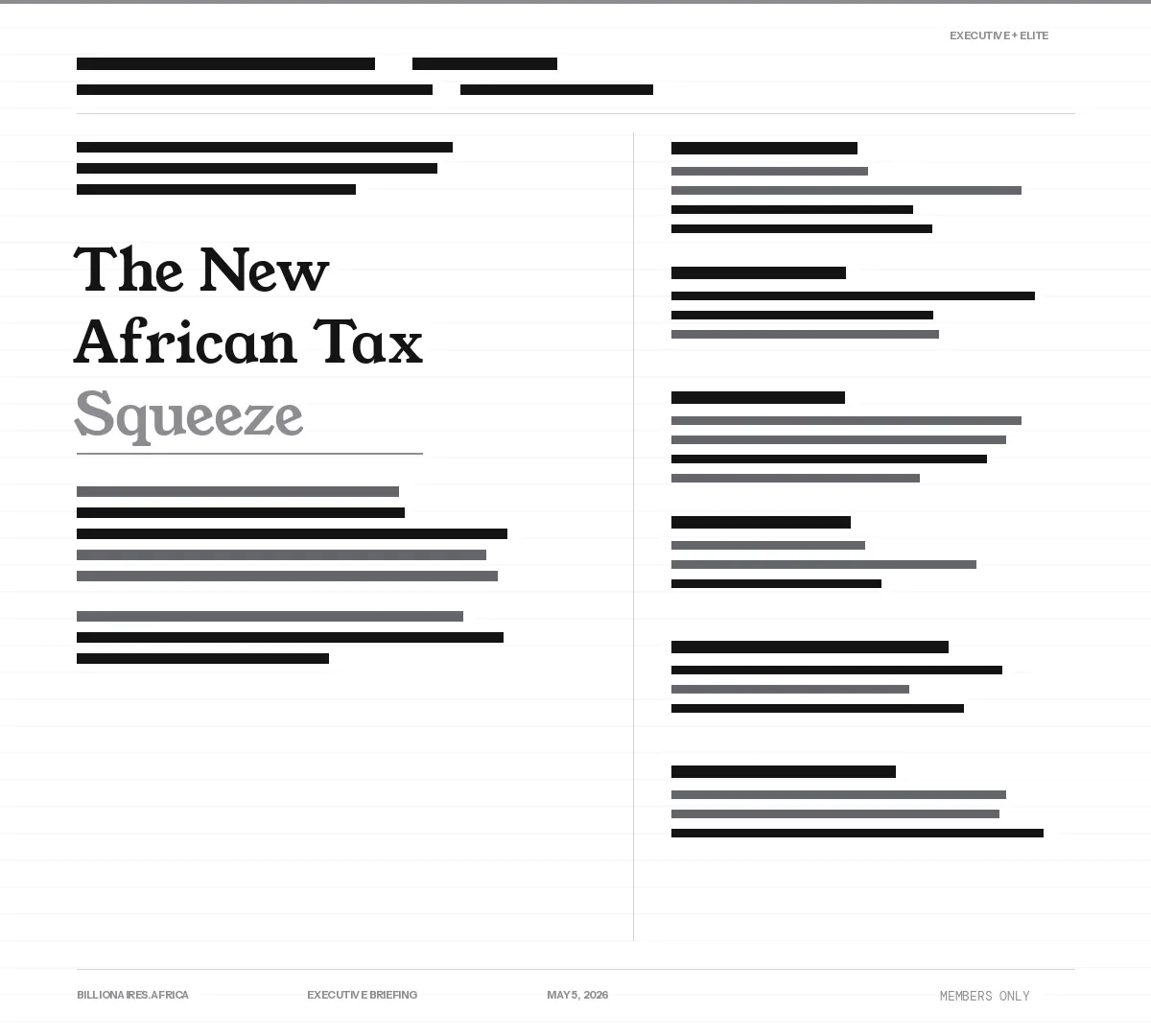 Executive Insight: The New African Tax Squeeze — Why African Governments Are Now Going Hard at High-Income Individuals, And What That Means for UHNW Wealth
