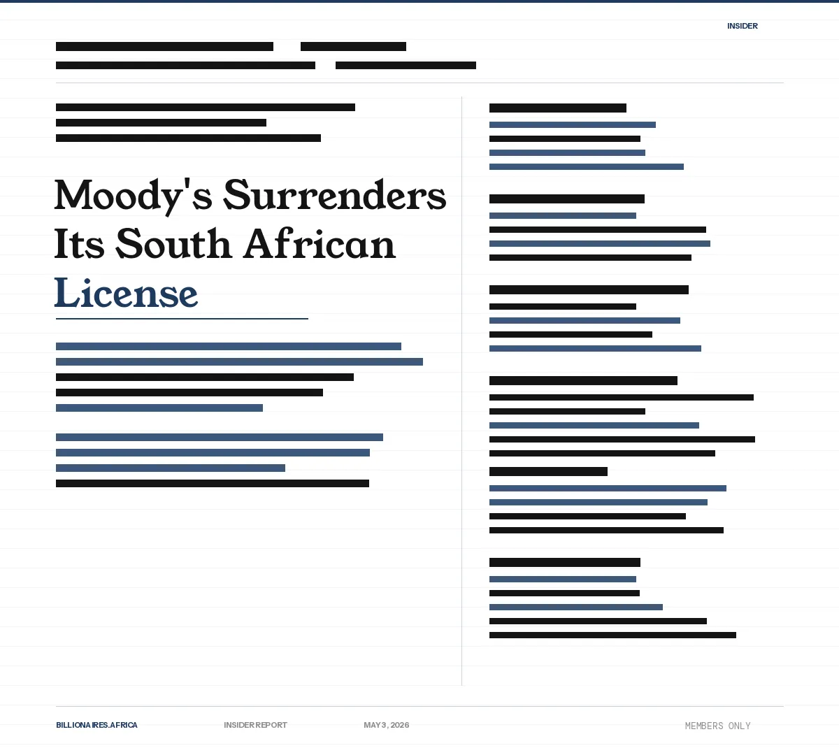 The Inside Report: Moody’s Surrenders Its South African License as Global Ratings Pull Back from Africa