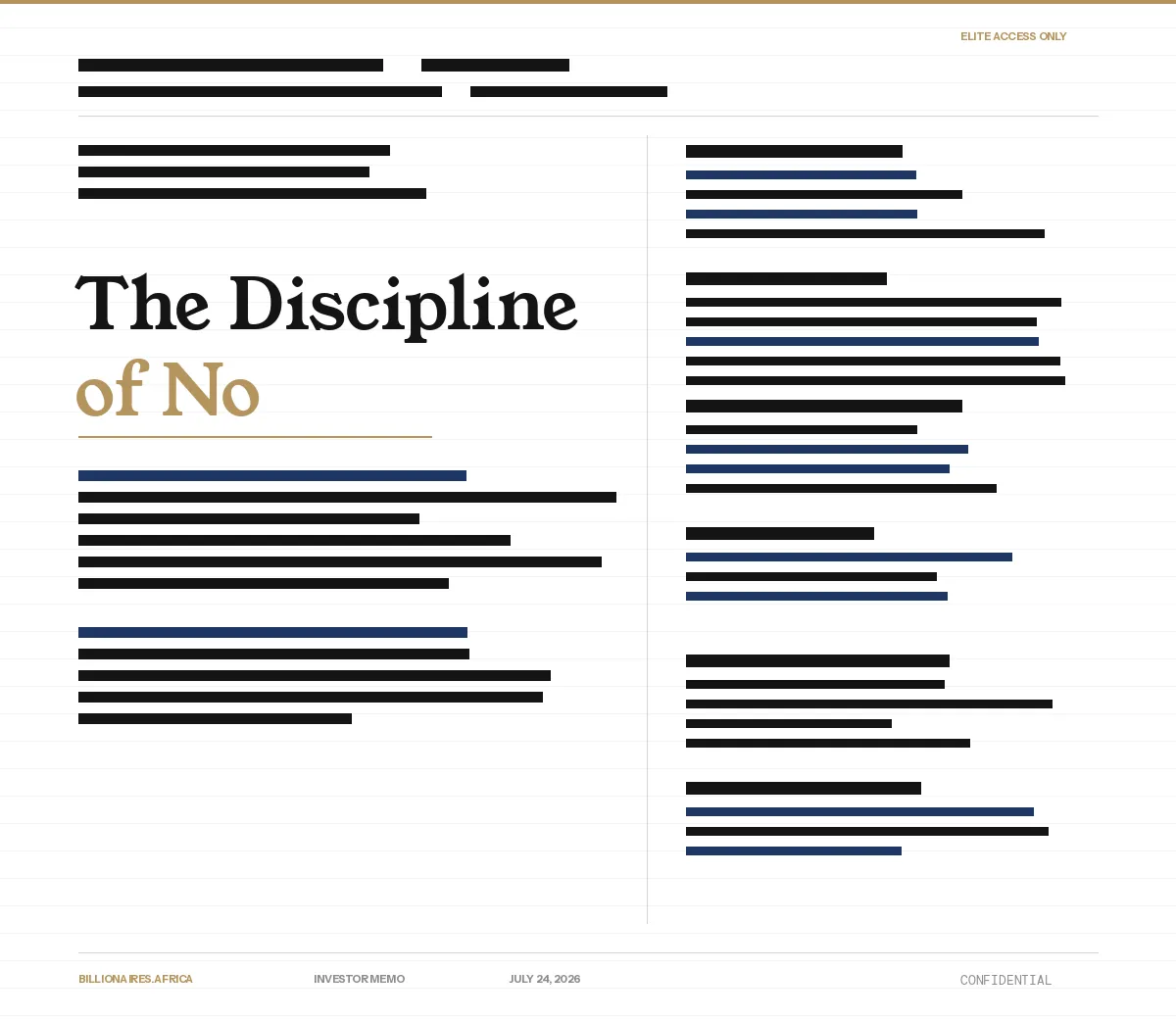 Wealth Intelligence: The Discipline of No