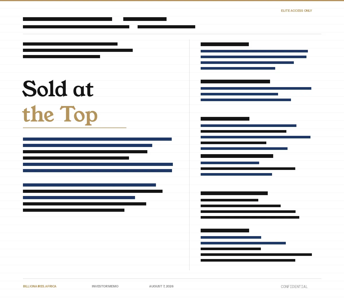 Investor Memo: Nicky Oppenheimer — Sold at the Top