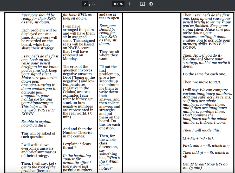 My lesson plans require scripts and time stamps.