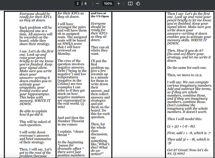 My lesson plans require scripts and time stamps.