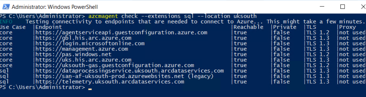 azcmagent check --extensions output