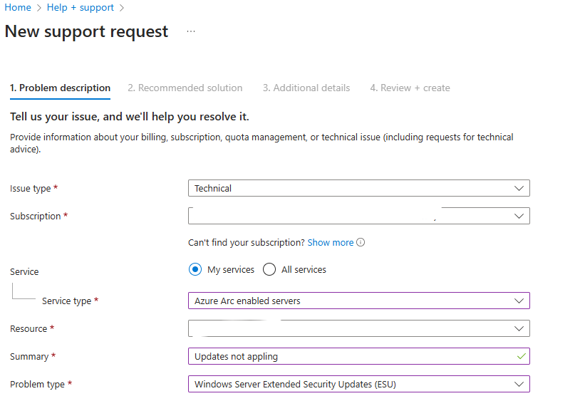 Azure support ticket