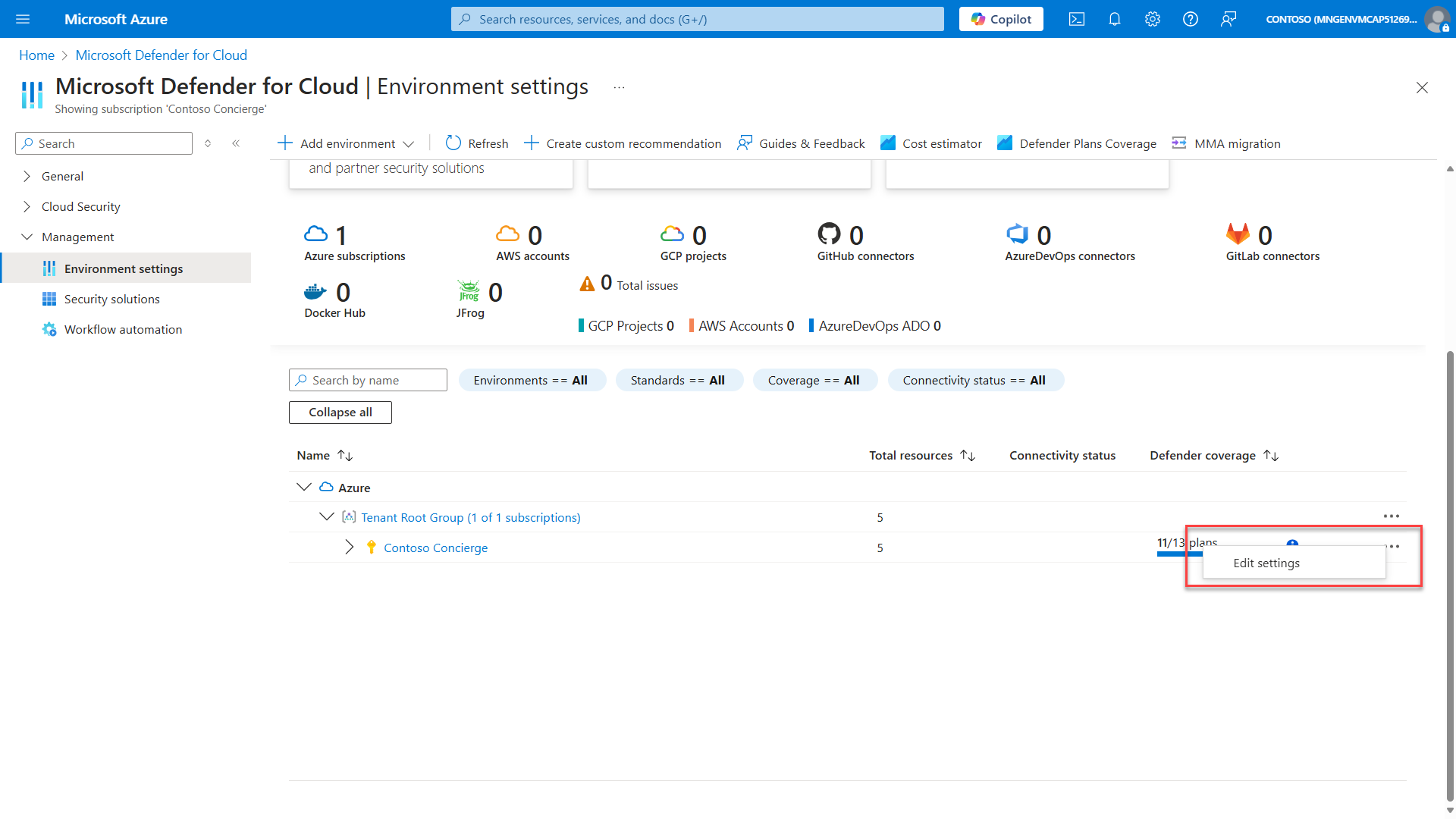 Microsoft Defender for Cloud environment settings