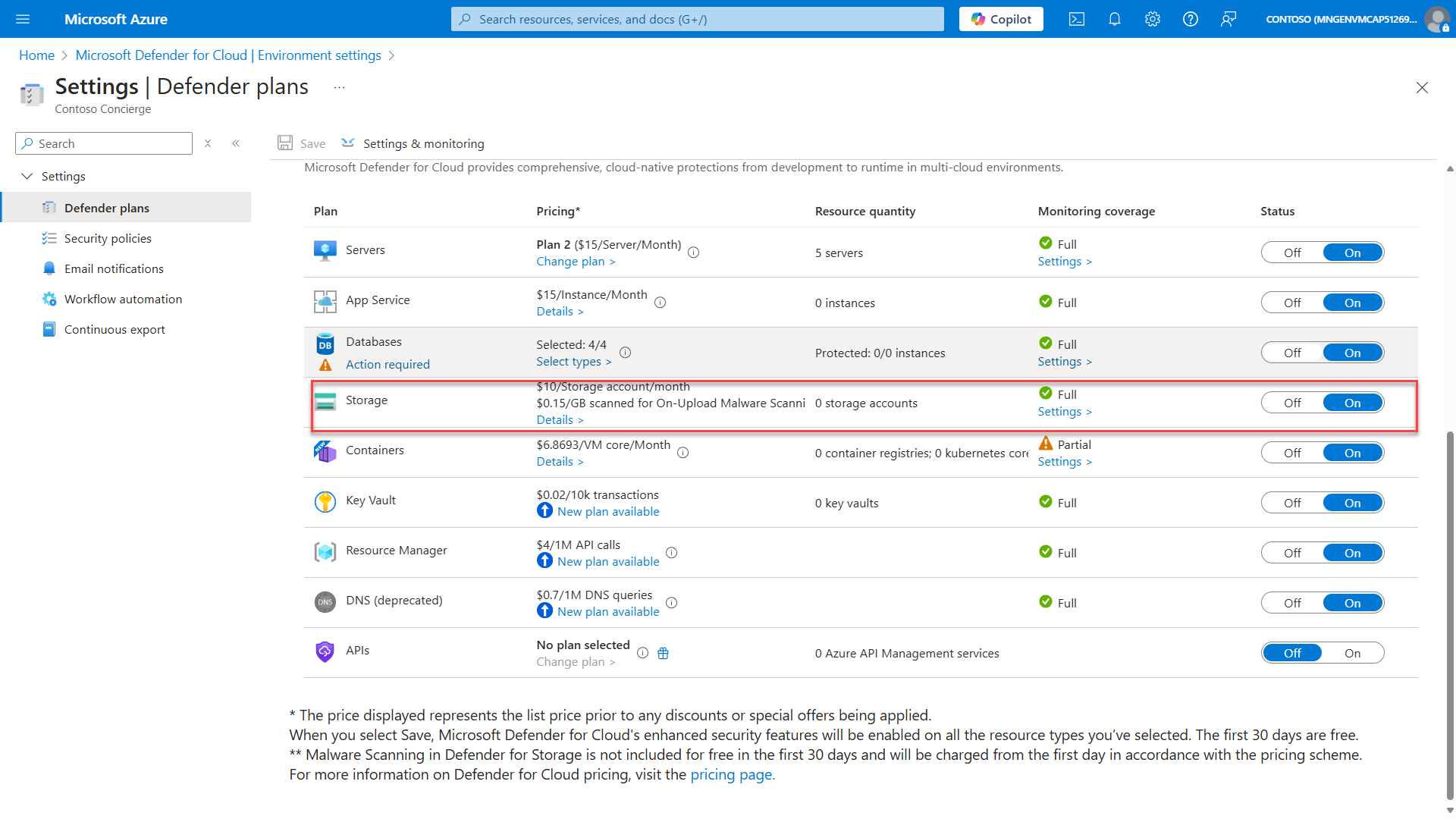 Microsoft Defender for Cloud environment settings