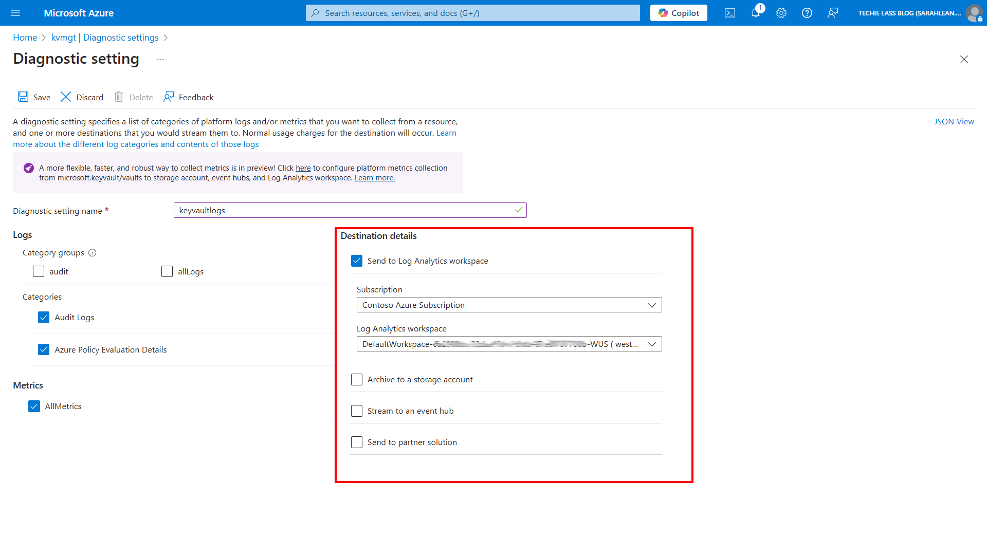 Azure Portal - Diagnostic settings