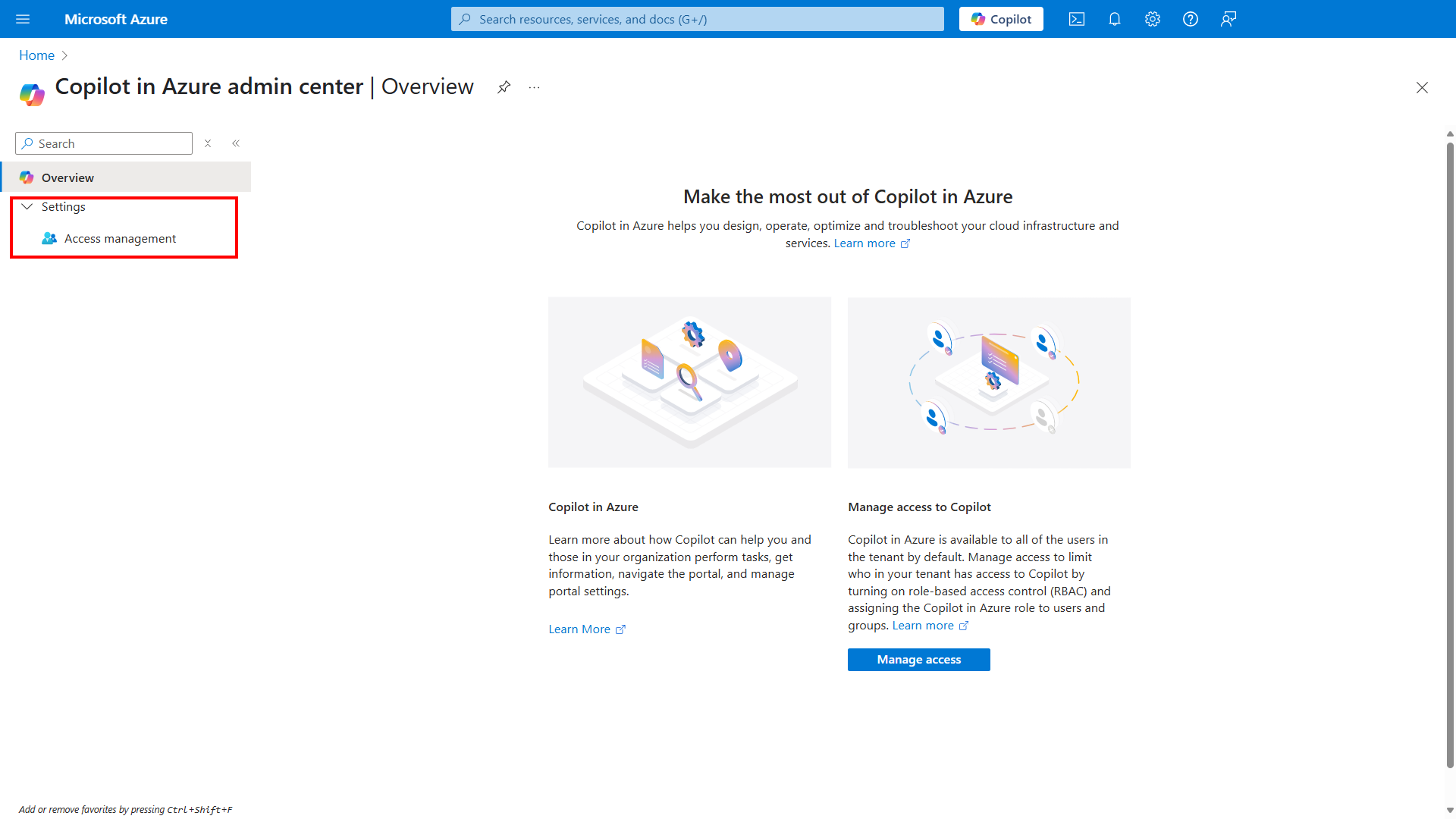 Copilot for Azure admin center management blade