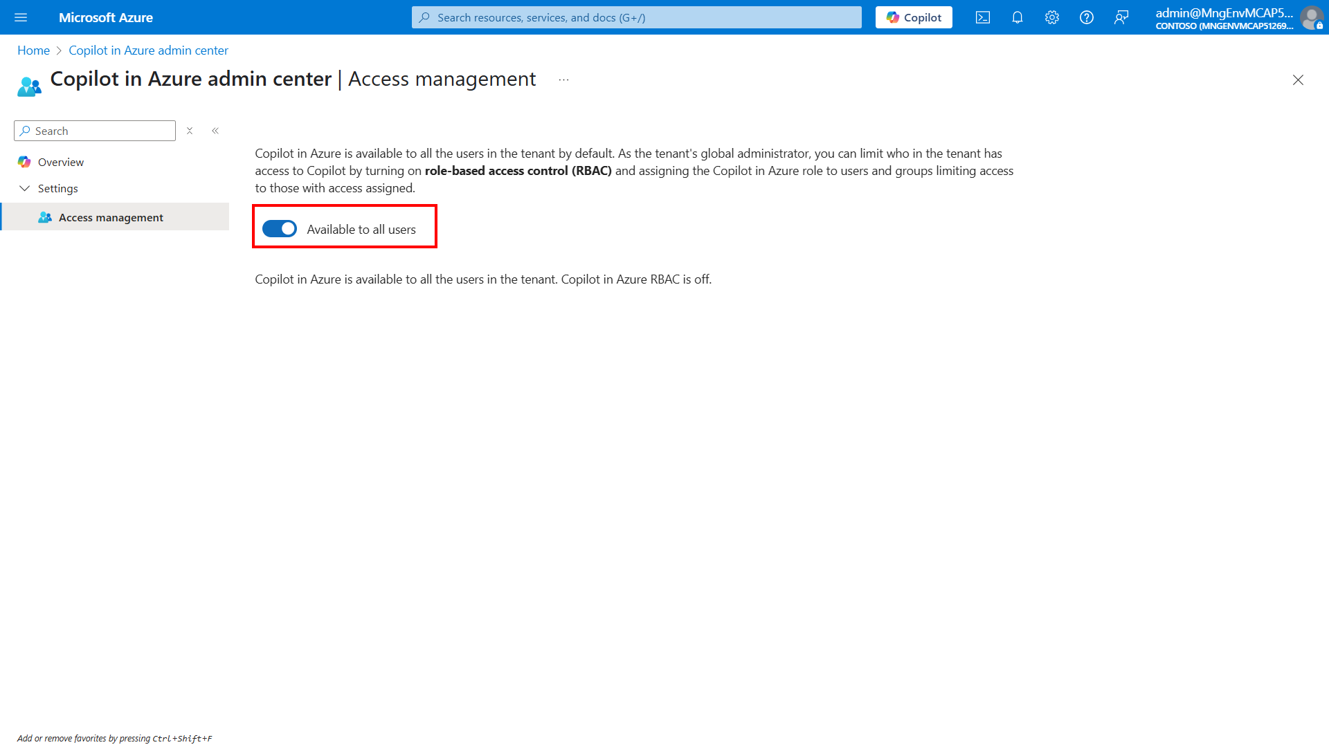 Copilot for Azure admin center management blade
