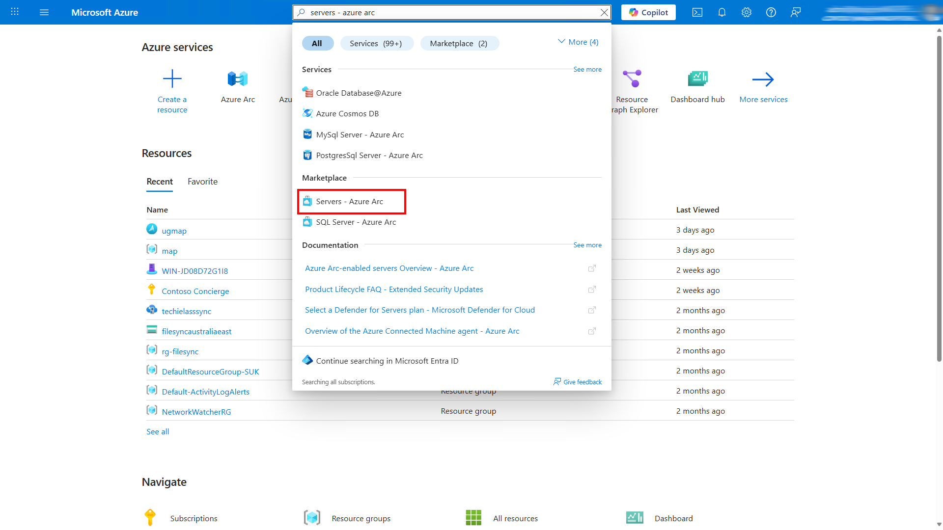 Azure Portal Azure Arc