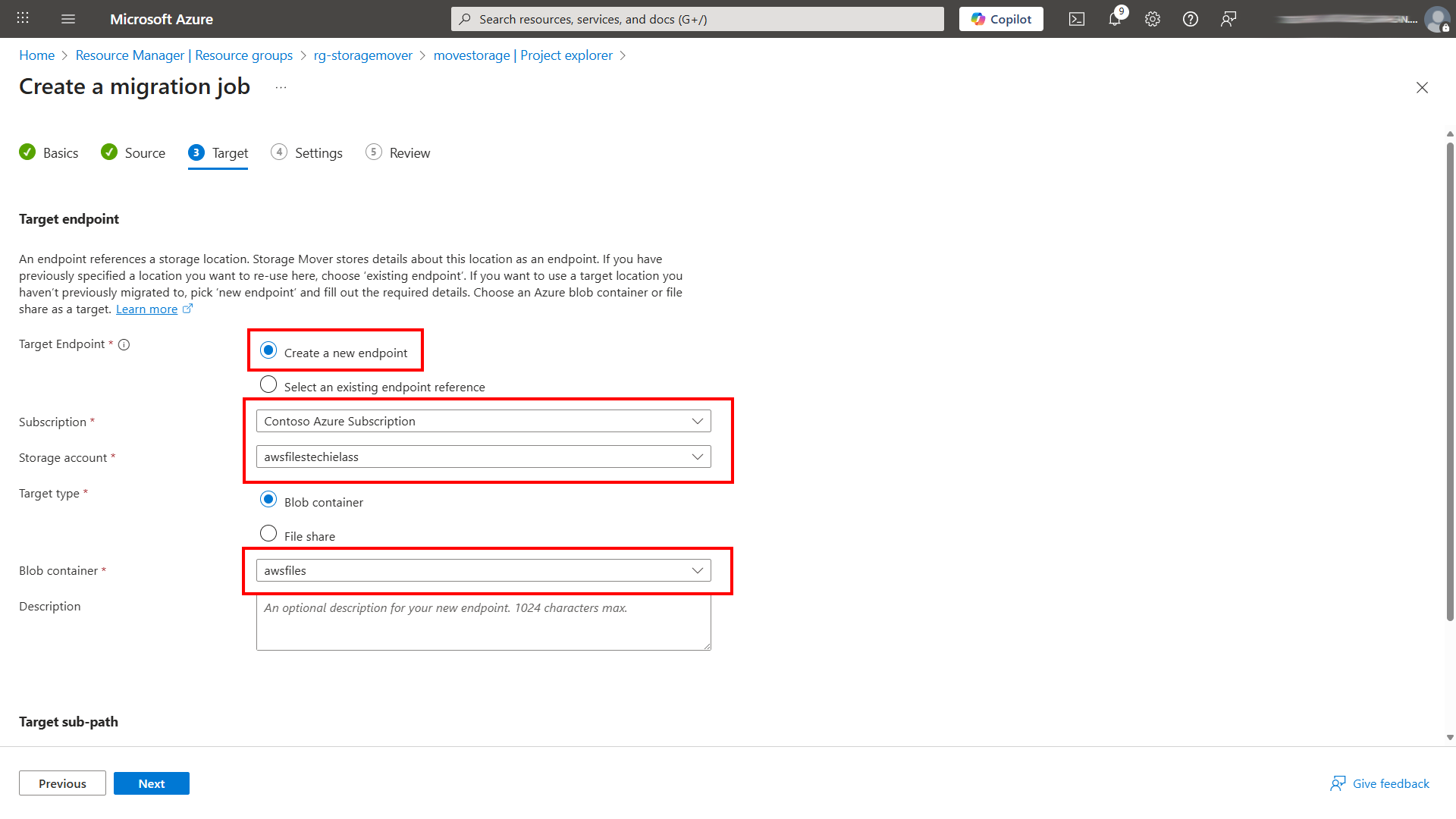 Azure Portal storage mover