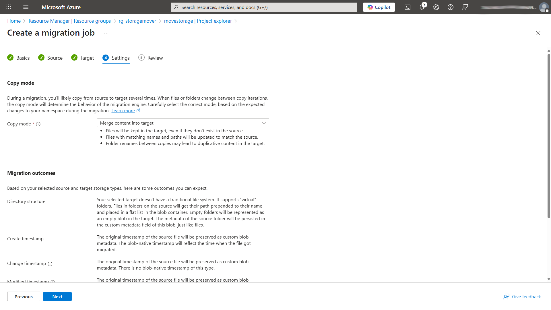 Azure Portal storage mover
